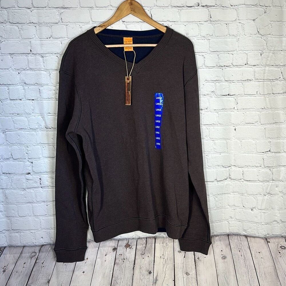 Tailor Vintage Mens Reversible V-Neck Cotton Sweater Navy Brown Sz.‎ L Large